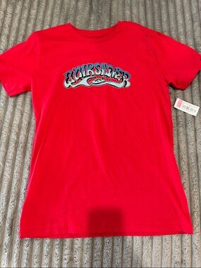Quiksilver Red Short-Sleeve Logo Tee with Blue Accent
